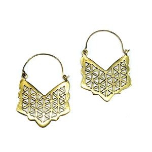 GOLD Tone BRASS Cutout Hoop Earrings Indian